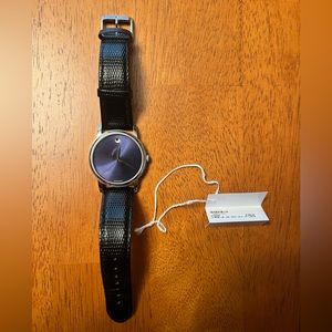 Movado Museum Blue Dial Black Leather Strap Men's Swiss Watch
